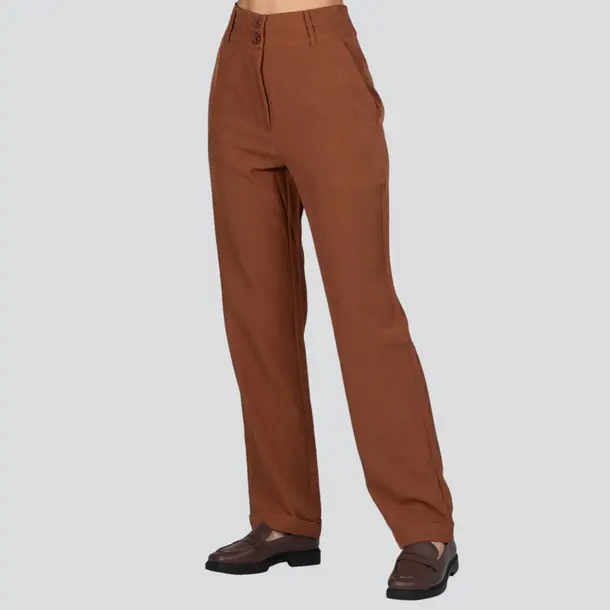 Calça Feminina Reta Alfaiataria .HQ-1657 Marrom