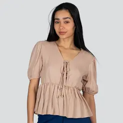 Blusa Feminina M/C Peplum Com Amarração Viscose Sarjada .1004909