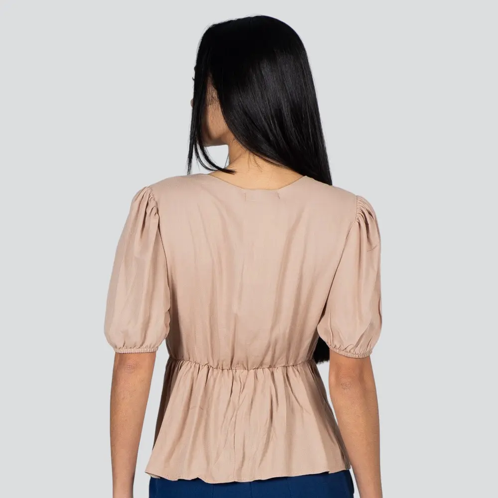 Blusa Feminina M/C Peplum Com Amarração Viscose Sarjada .1004909