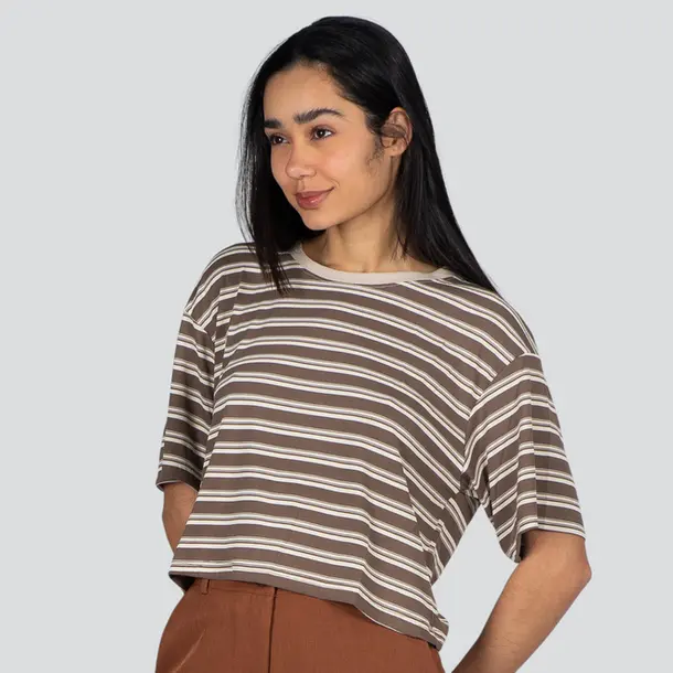 Blusa Feminina Manga Curta Listrada .15-328 Off/Marrom