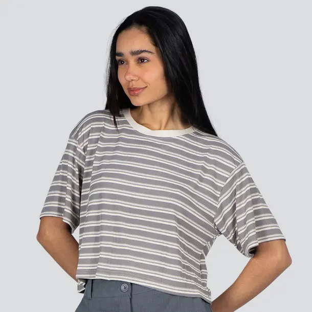 Blusa Feminina Manga Curta Listrada .15-328 Off/Cinza