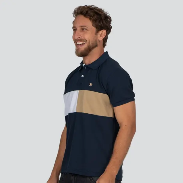 Polo Masculina Manga Curta Com Recorte .27936PR Marinho