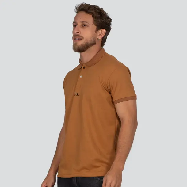 Polo Masculina Manga Curta Piquet Com Bordado .30664P Marrom/Caramelo