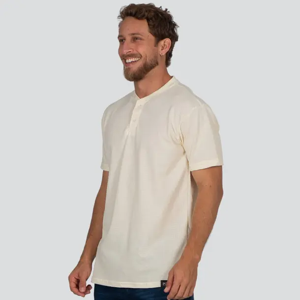 Camiseta Masculina Manga Curta Gola Padre Malha Texturizada .30594C Bege Mutre