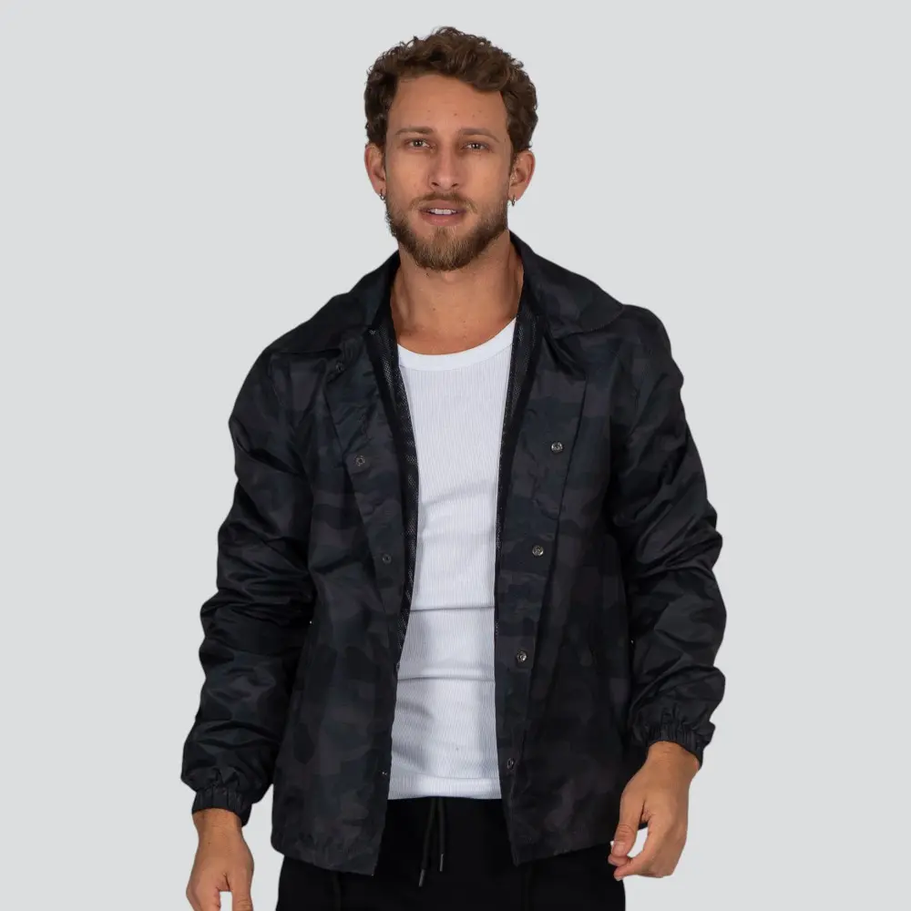 Jaqueta Masculina Corta Vento Camuflada De Botões .420