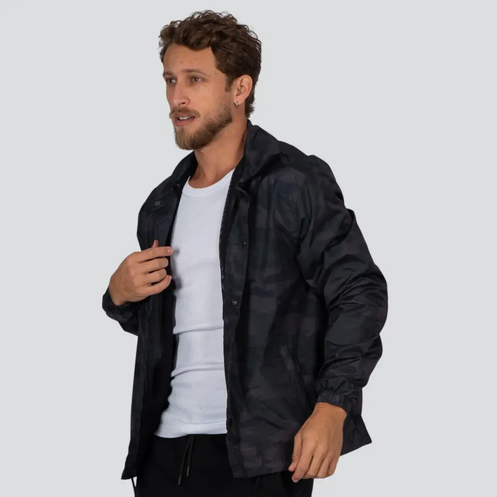 Jaqueta Masculina Corta Vento Camuflada De Botões .420