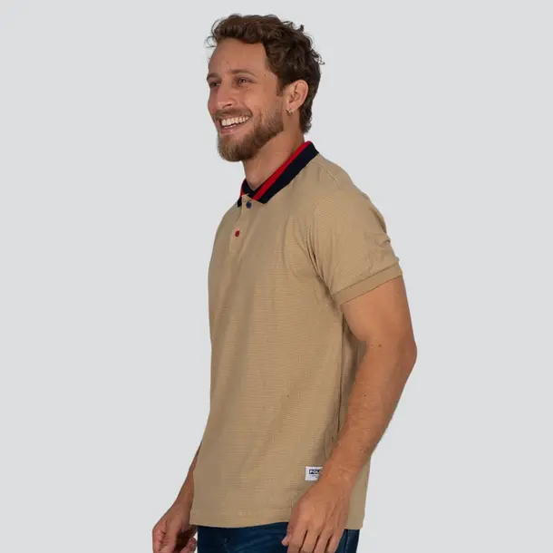 Polo Masculina Manga Curta Malha Texturizada Gola Retilínea .30752p Bege Belmopar