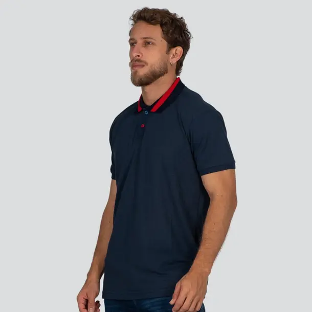 Polo Masculina Manga Curta Malha Texturizada Gola Retilínea .30752p Marinho