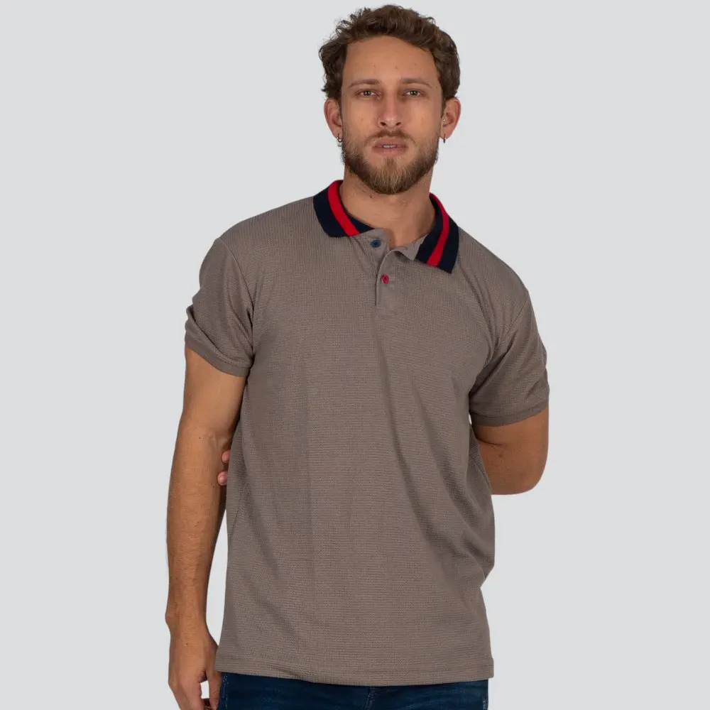 Polo Masculina Manga Curta Malha Texturizada Gola Retilínea .30752p
