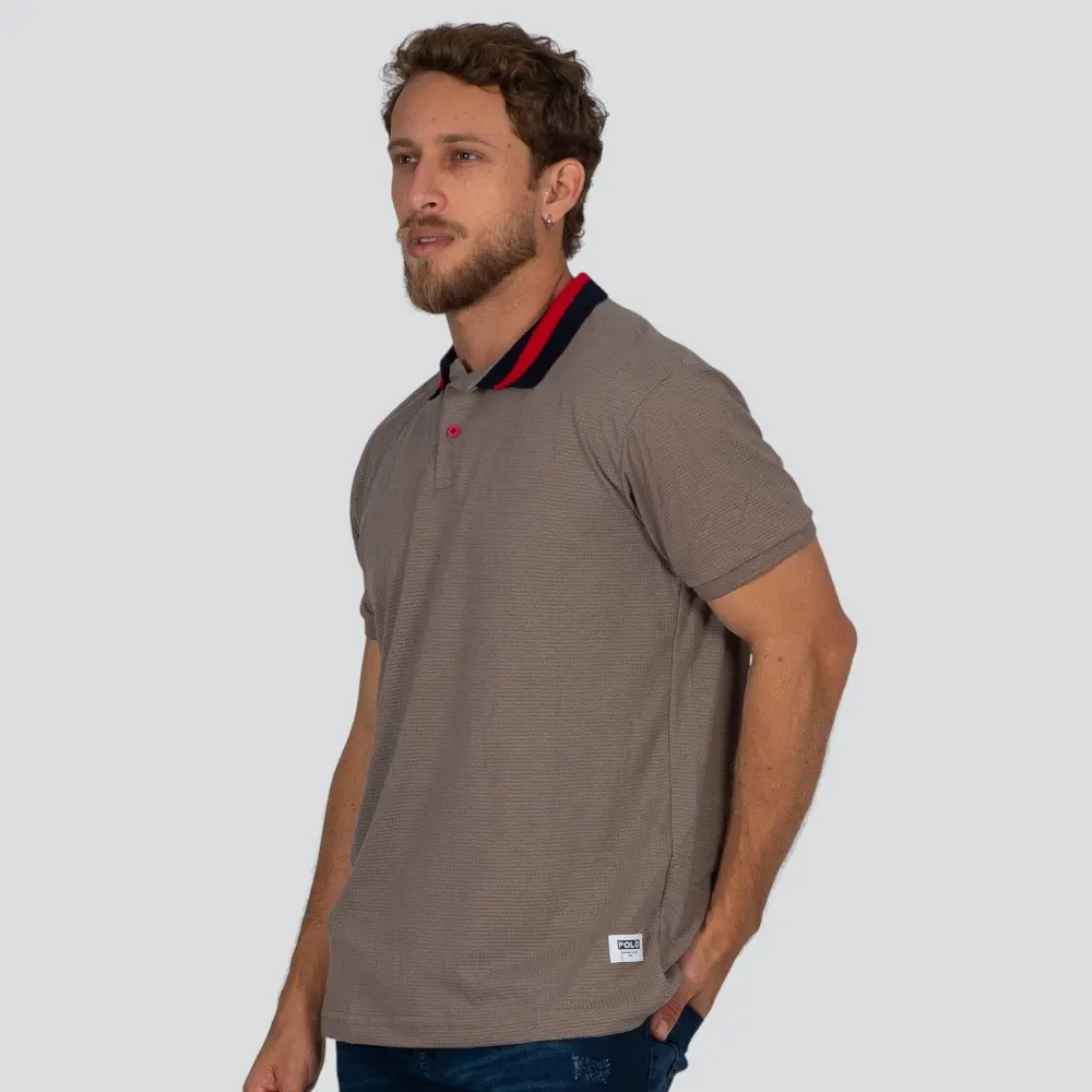Polo Masculina Manga Curta Malha Texturizada Gola Retilínea .30752p
