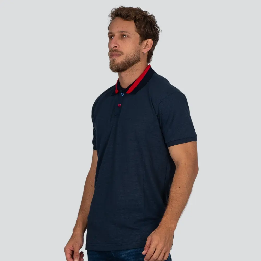 Polo Masculina Manga Curta Malha Texturizada Gola Retilínea .30752p