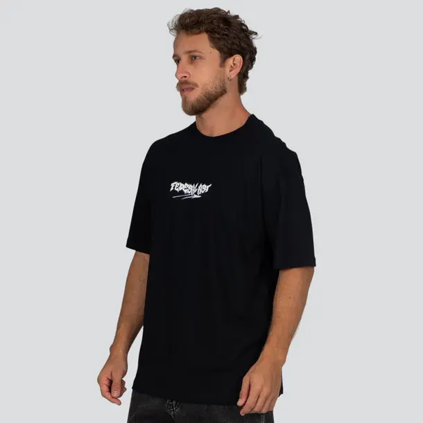 Camiseta Masculina Manga Curta Oversized Estampada .16781 Preto