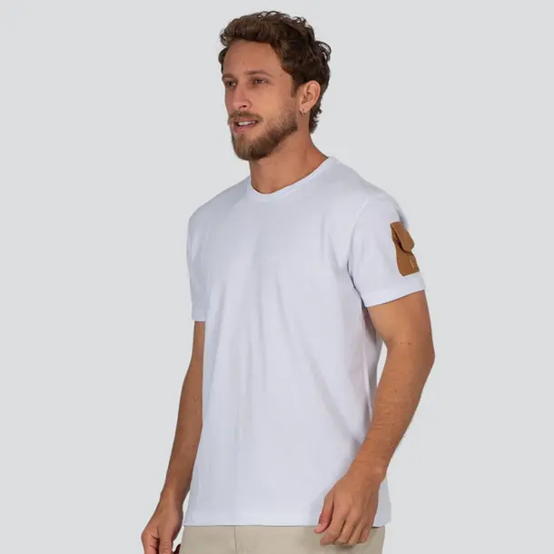 Camiseta Masculina Manga Curta Piquet Com Bolso Lateral Na Manga .30661C Branco