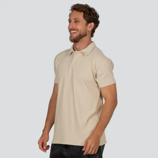 Polo Masculina Malha Trabalhada .29060052 Bege Natural
