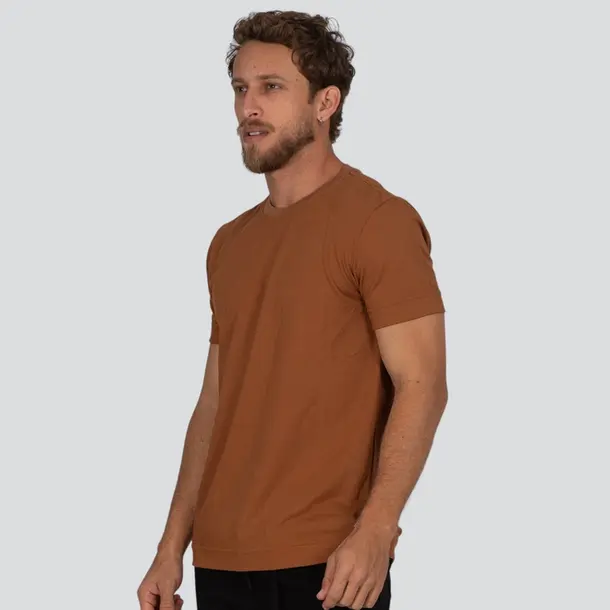 Camiseta Masculina Manga Curta Piquet Básica Com Bordado .30255C Marrom/Caramelo