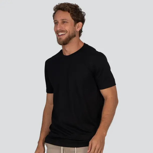 Camiseta Masculina Manga Curta Piquet Básica Com Bordado .30255C Preto