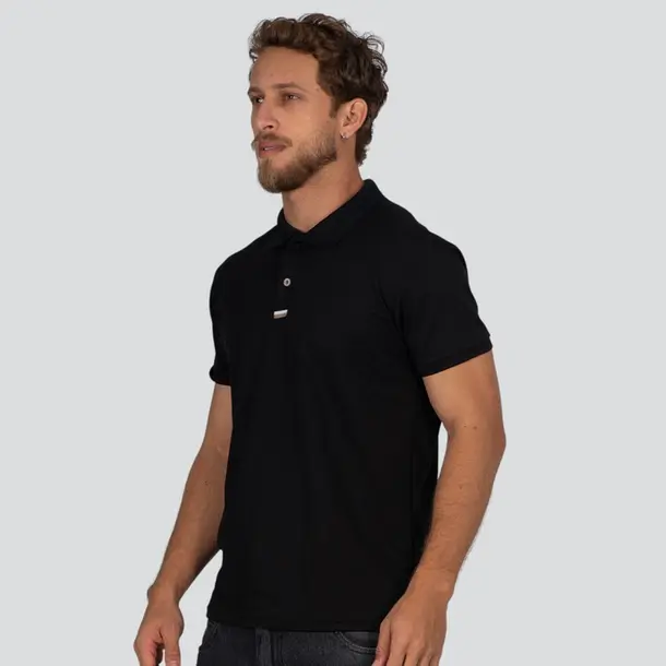 Polo Masculina Manga Curta Piquet Com Viés Listrado .30564P Preto