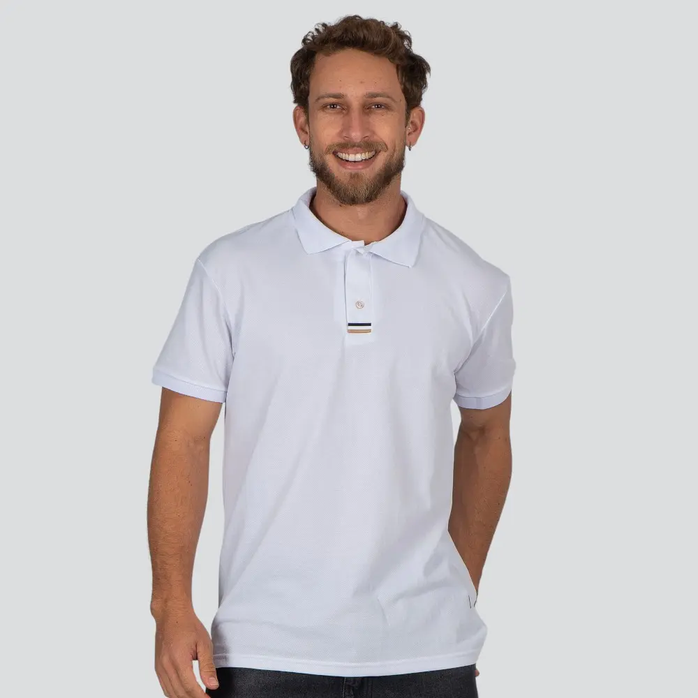 Polo Masculina Manga Curta Piquet Com Viés Listrado .30564P