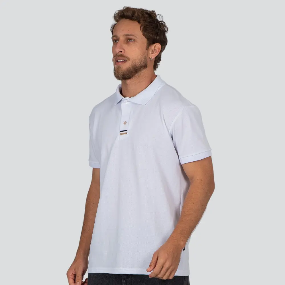 Polo Masculina Manga Curta Piquet Com Viés Listrado .30564P