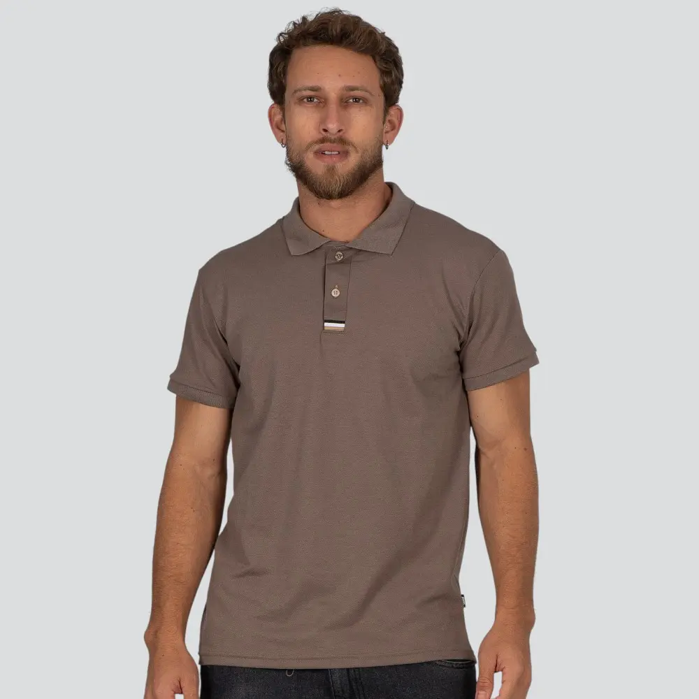 Polo Masculina Manga Curta Piquet Com Viés Listrado .30564P