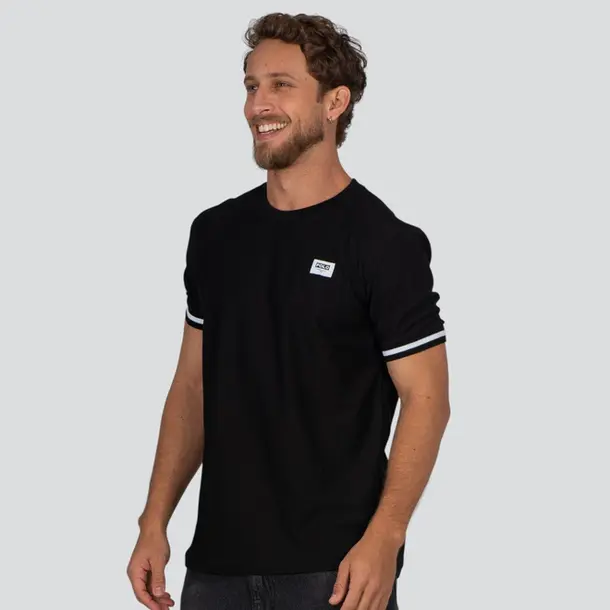 Camiseta Masculina Manga Curta Malha Texturizada Com Retilínea .30759C Preto