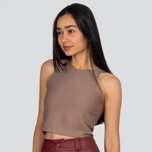 Cropped Regata Feminina Malha Texturizada .1100470 Chocolate