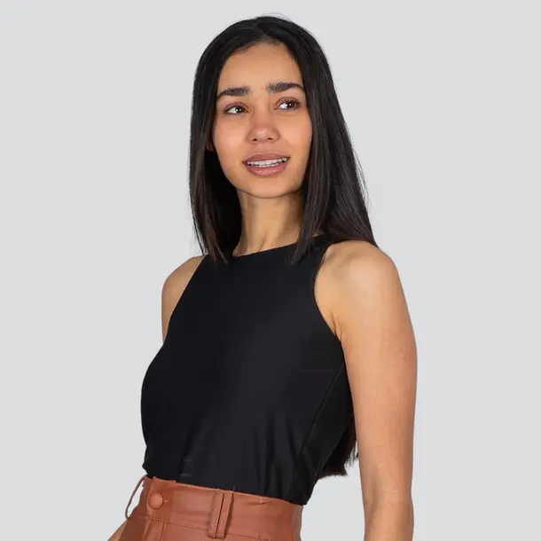 Cropped Regata Feminina Malha Texturizada .1100470 Preto