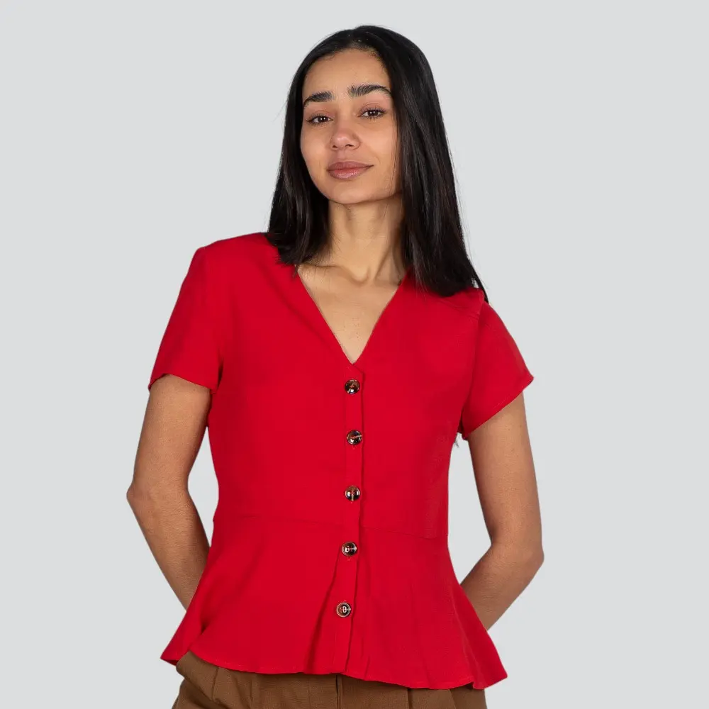 Blusa Feminina Manga Curta Com Botões .210245