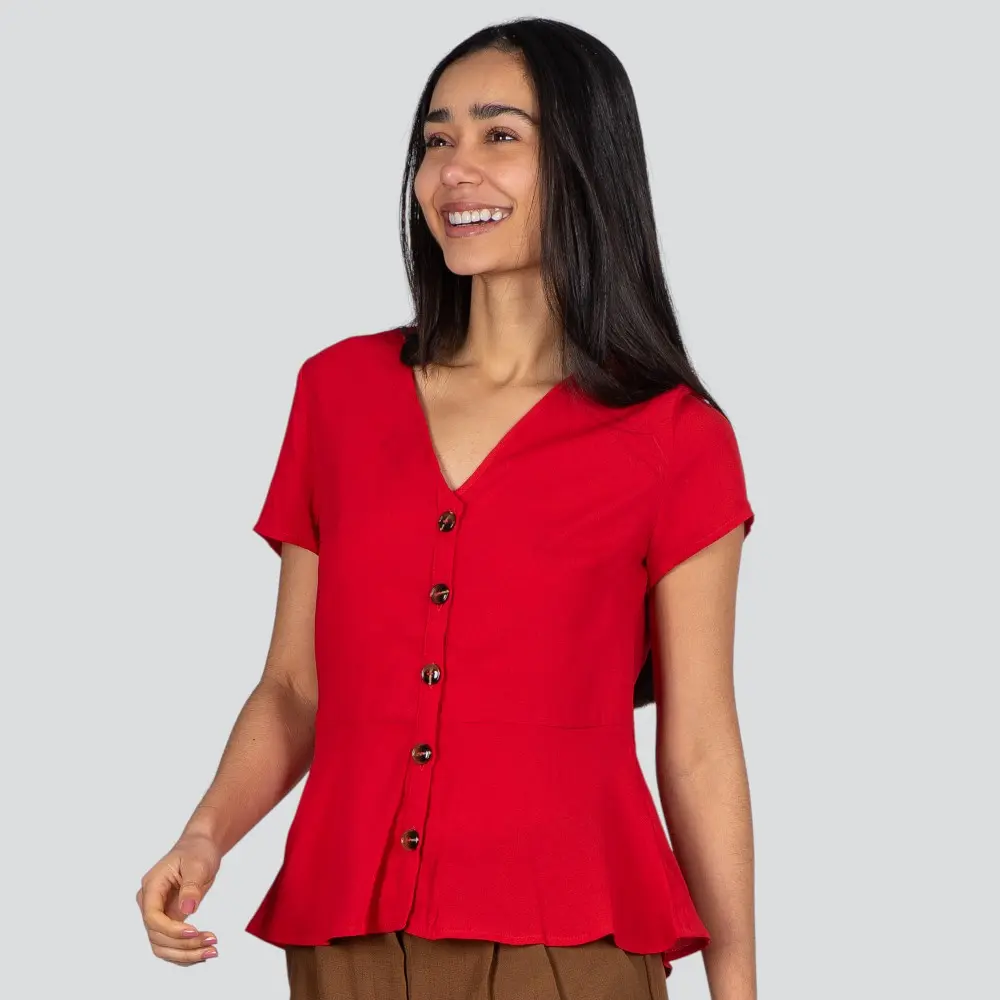 Blusa Feminina Manga Curta Com Botões .210245