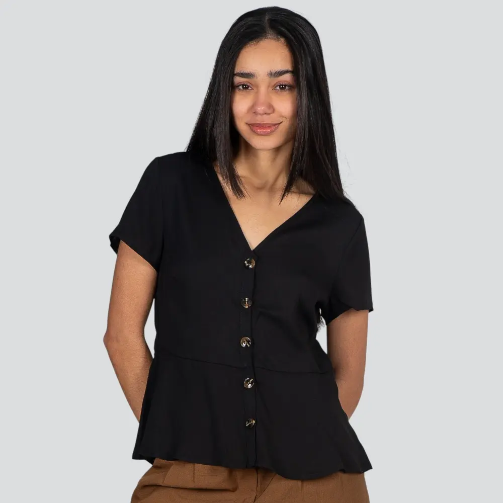 Blusa Feminina Manga Curta Com Botões .210245