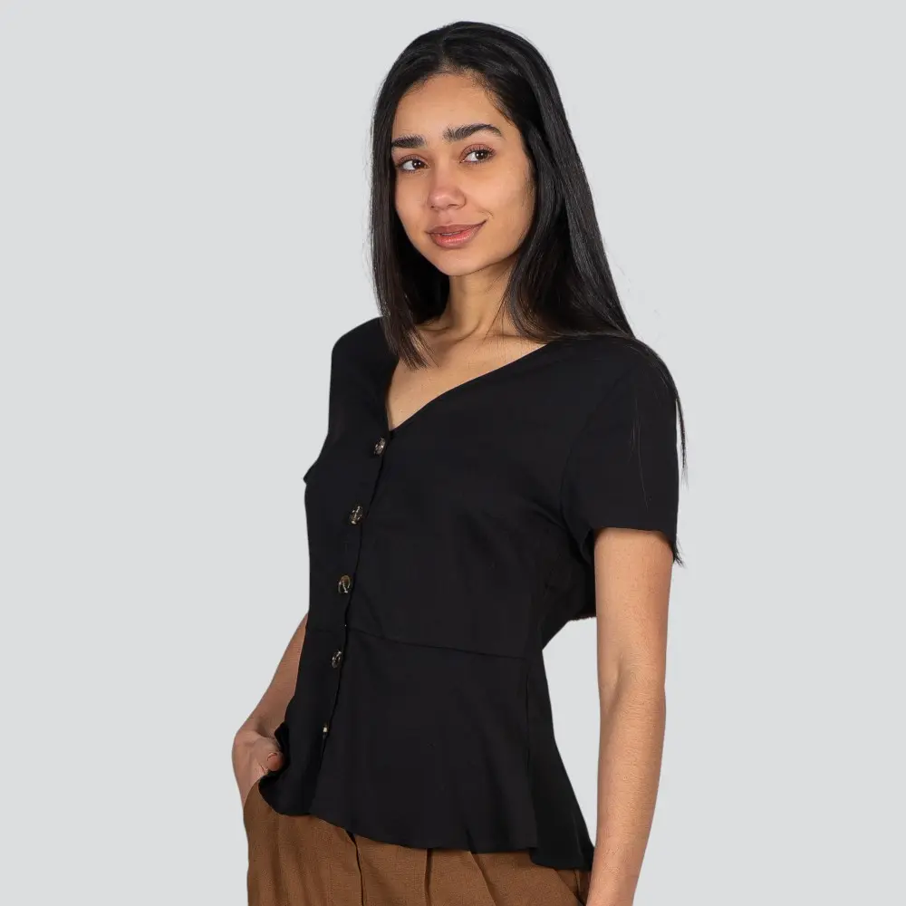 Blusa Feminina Manga Curta Com Botões .210245