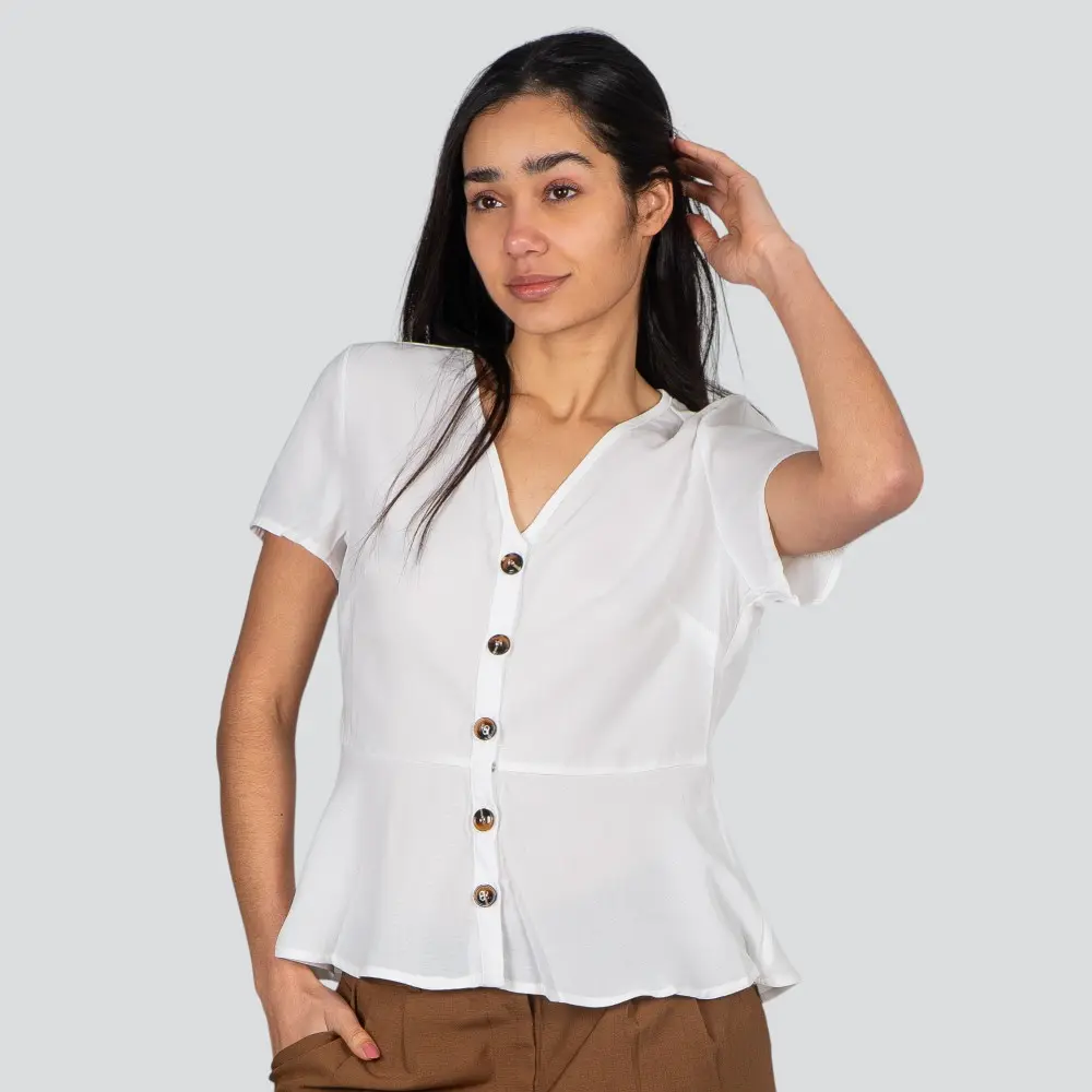 Blusa Feminina Manga Curta Com Botões .210245