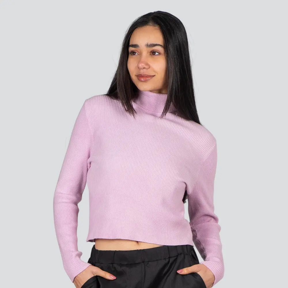 Suéter Cropped Feminino Manga Longa Modal Gola Alta .JN2520