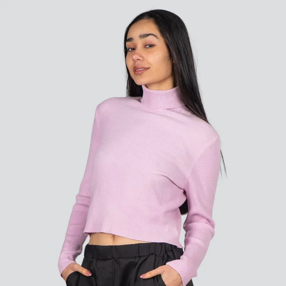 Suéter Cropped Feminino Manga Longa Modal Gola Alta .JN2520
