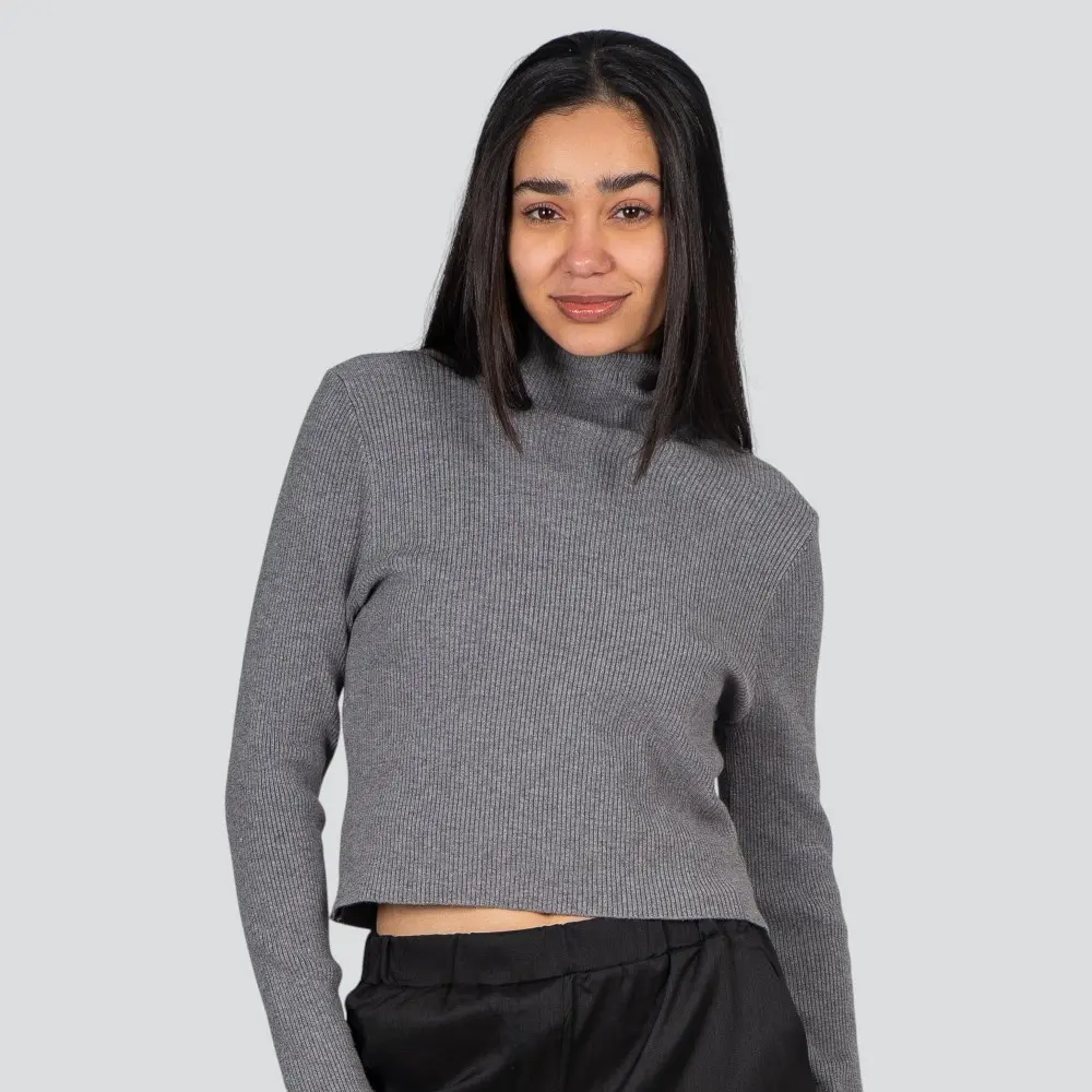 Suéter Cropped Feminino Manga Longa Modal Gola Alta .JN2520