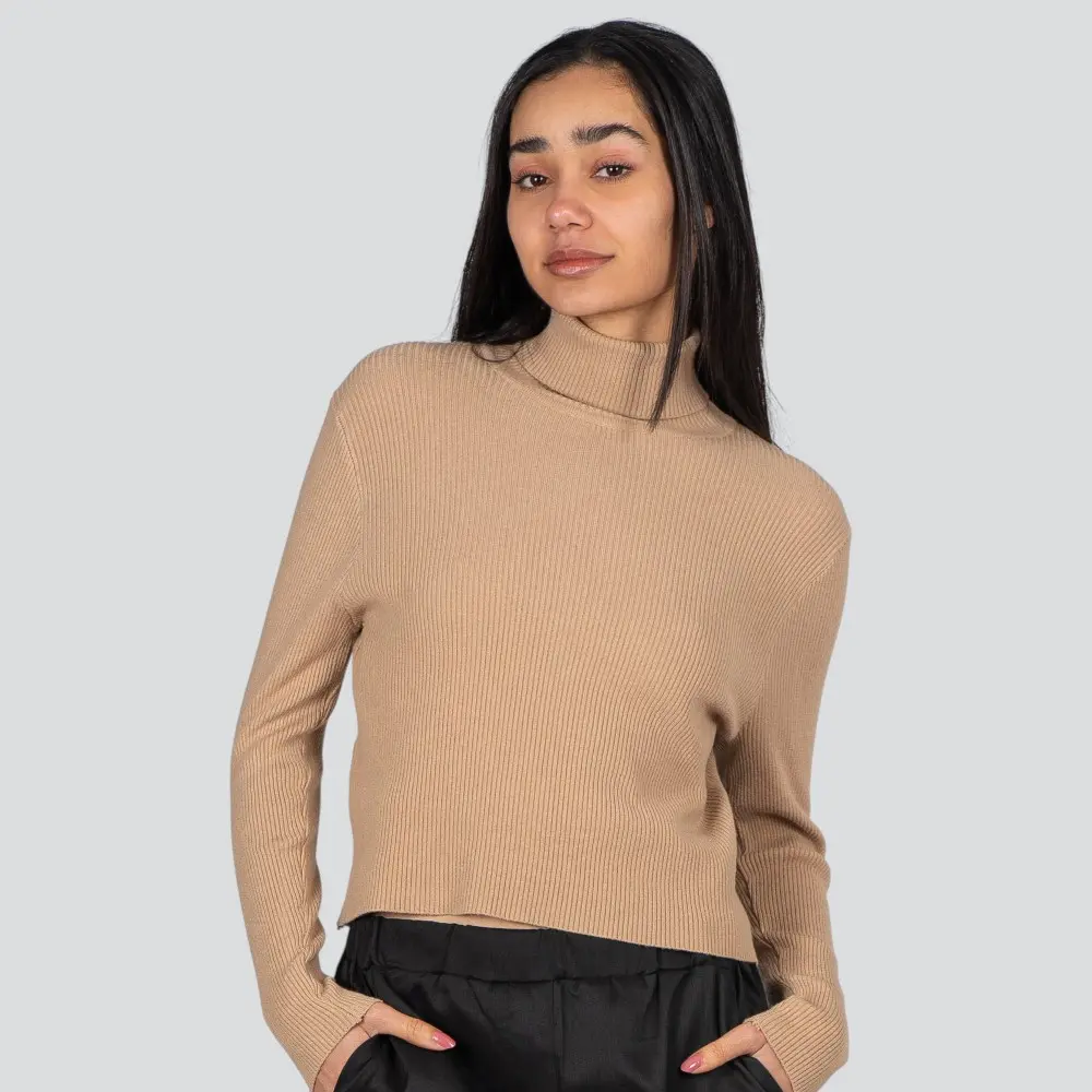 Suéter Cropped Feminino Manga Longa Modal Gola Alta .JN2520