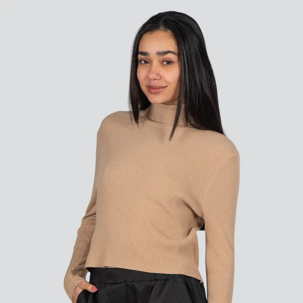 Suéter Cropped Feminino Manga Longa Modal Gola Alta .JN2520