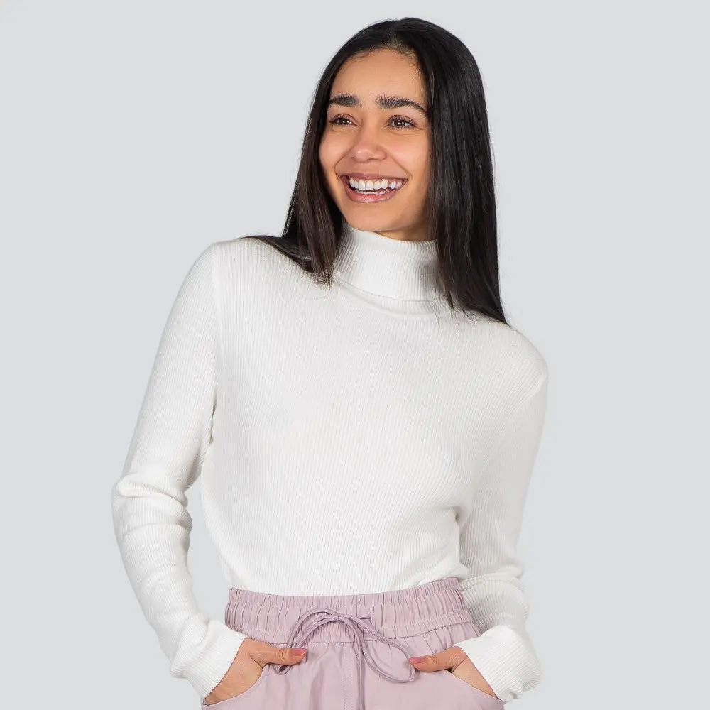 Suéter Cropped Feminino Manga Longa Modal Gola Alta .JN2520