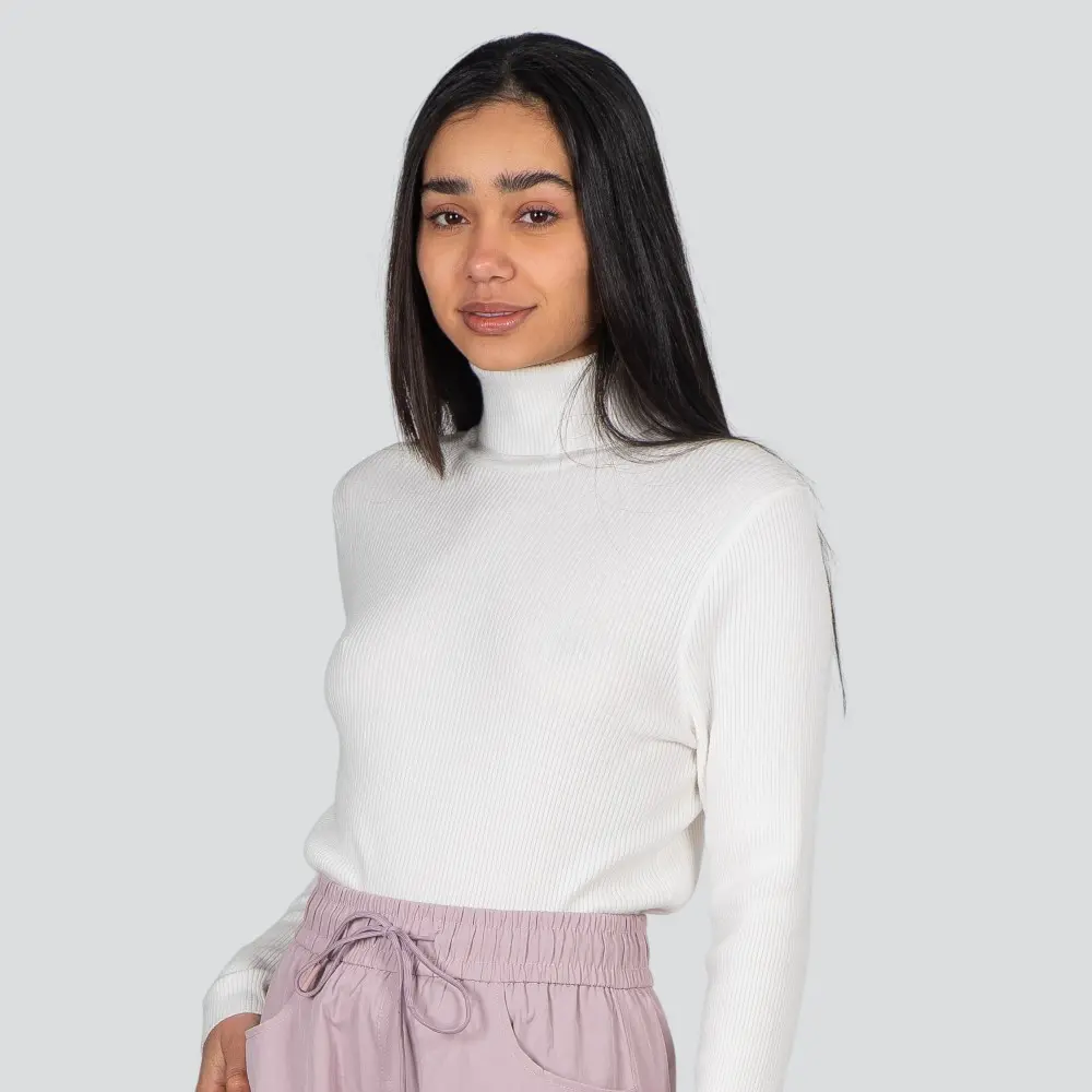 Suéter Cropped Feminino Manga Longa Modal Gola Alta .JN2520