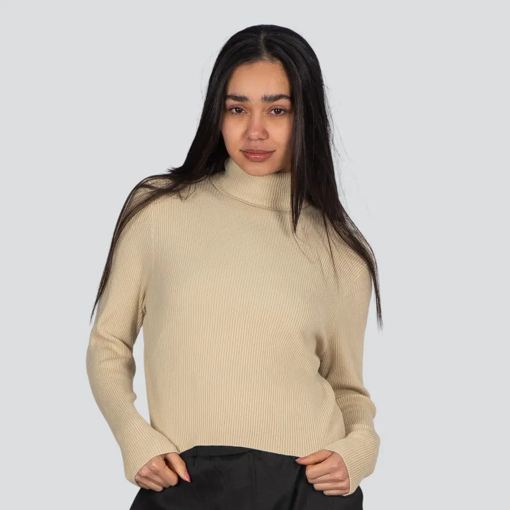 Suéter Cropped Feminino Manga Longa Modal Gola Alta .JN2520