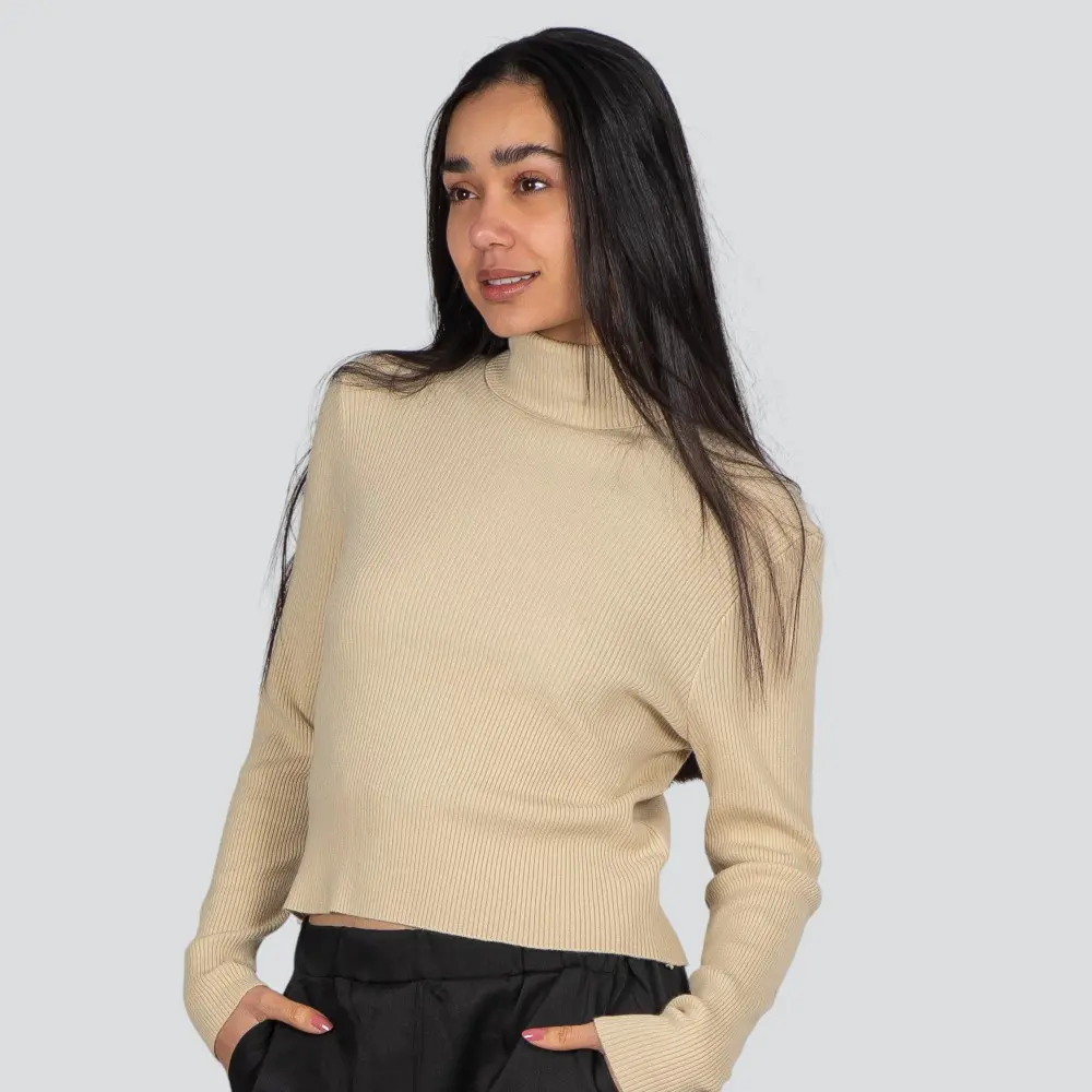 Suéter Cropped Feminino Manga Longa Modal Gola Alta .JN2520