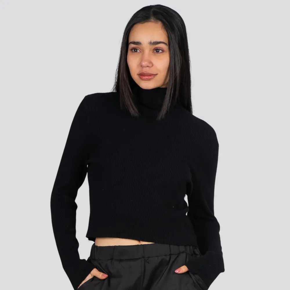 Suéter Cropped Feminino Manga Longa Modal Gola Alta .JN2520