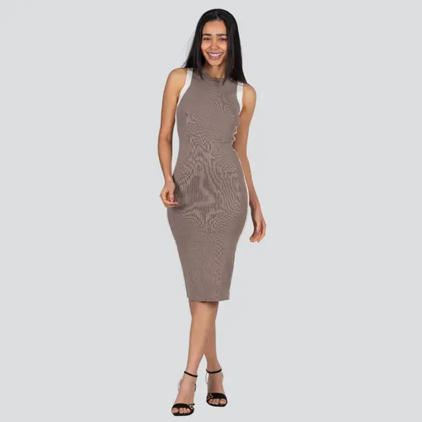 Vestido Feminino Regata Tricô Bicolor .HF369