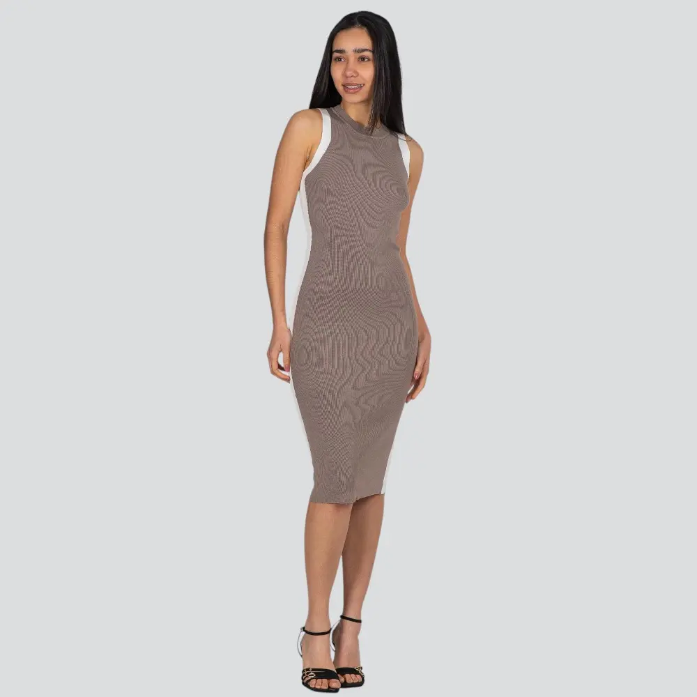 Vestido Feminino Regata Tricô Bicolor .HF369