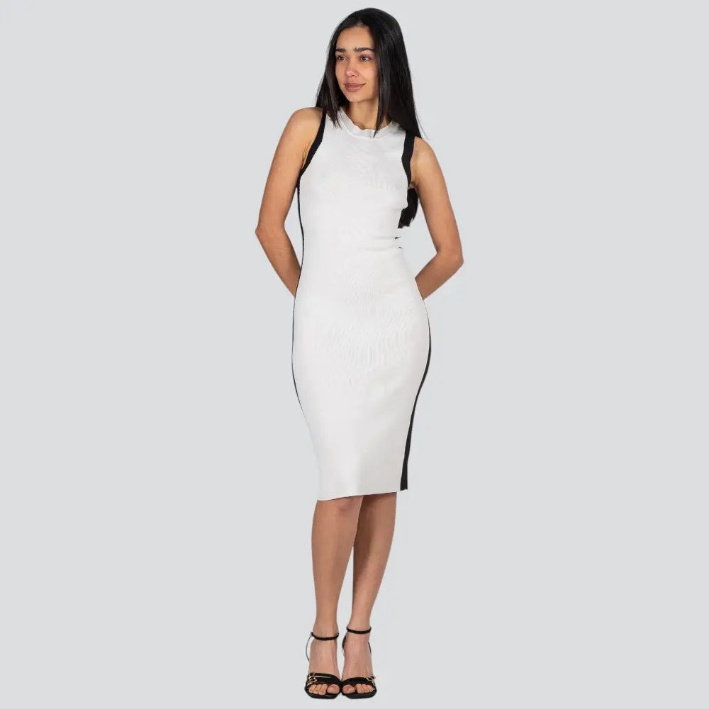 Vestido Feminino Regata Tricô Bicolor .HF369