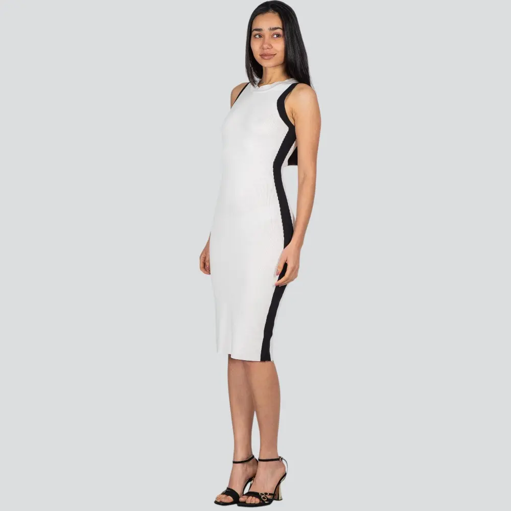 Vestido Feminino Regata Tricô Bicolor .HF369