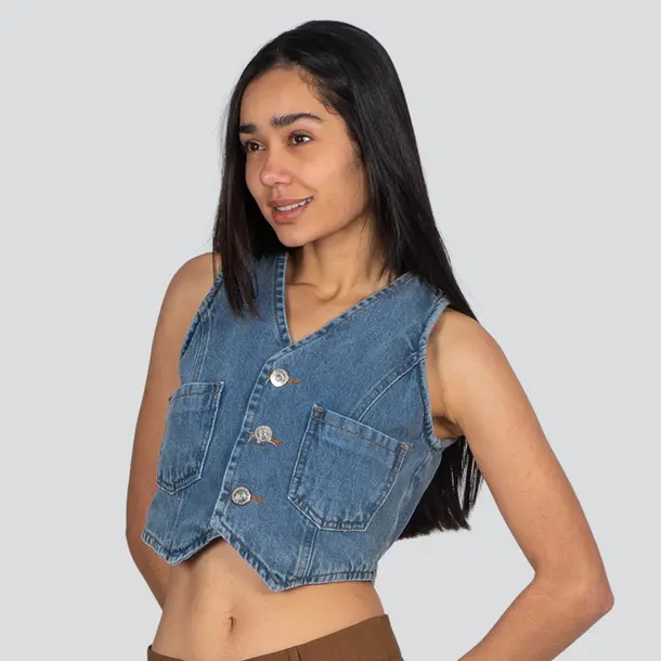 Colete Feminino Jeans Com Bolso Frontal .CT10 Lav Media