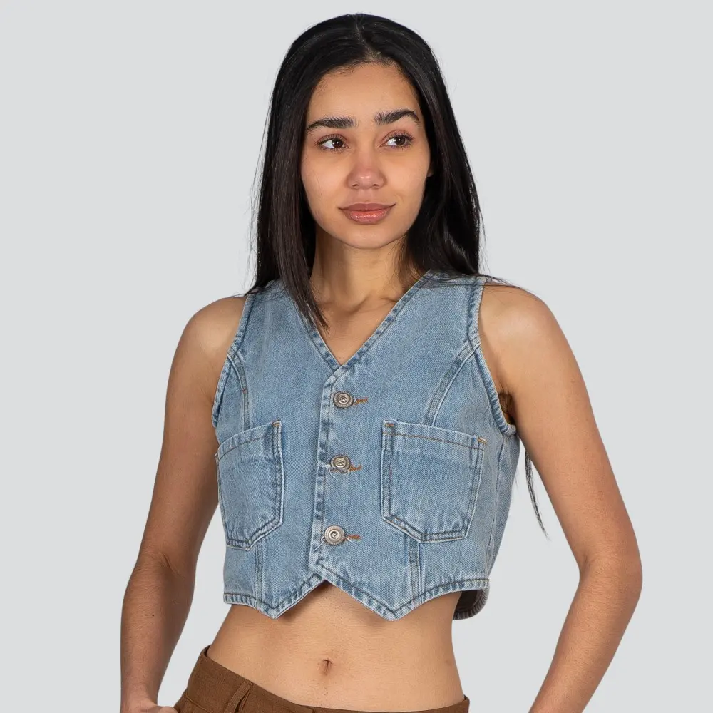 Colete Feminino Jeans Com Bolso Frontal .CT10