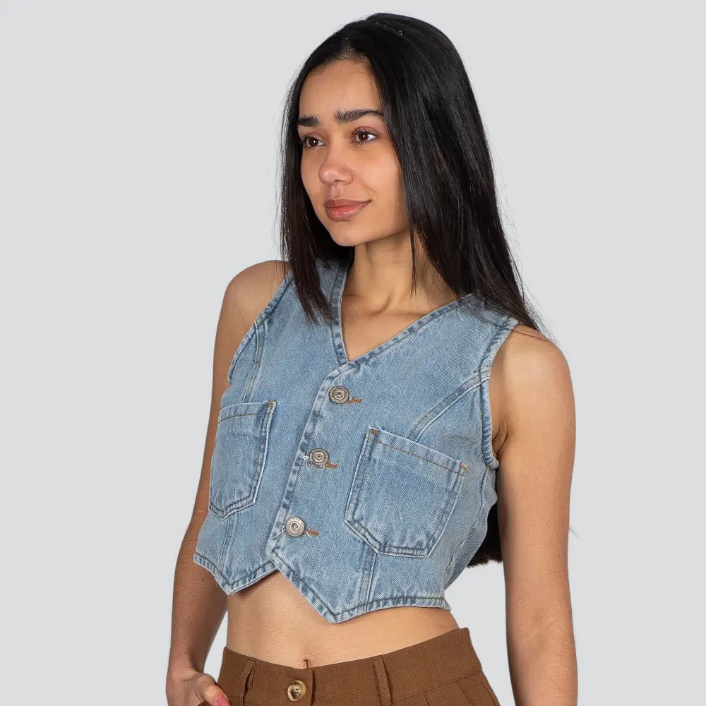 Colete Feminino Jeans Com Bolso Frontal .CT10