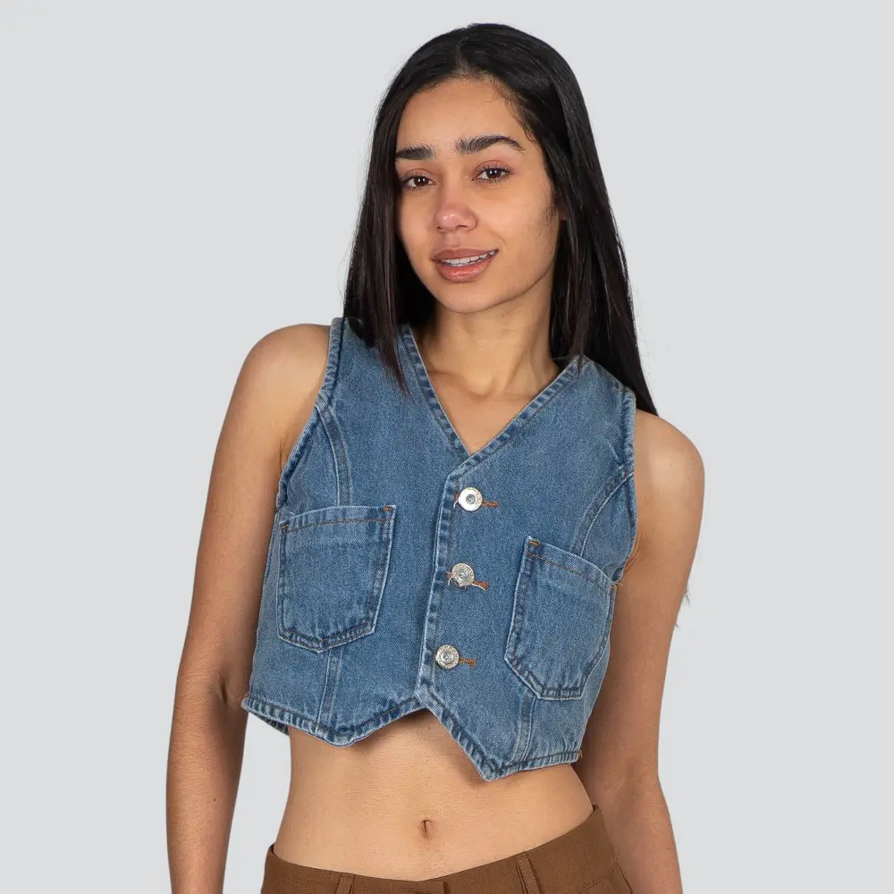 Colete Feminino Jeans Com Bolso Frontal .CT10